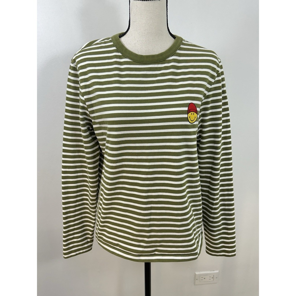 AMI Alexandre Mattiussi Striped Geen Smiley Unisex  Crewneck Pullover Size S
